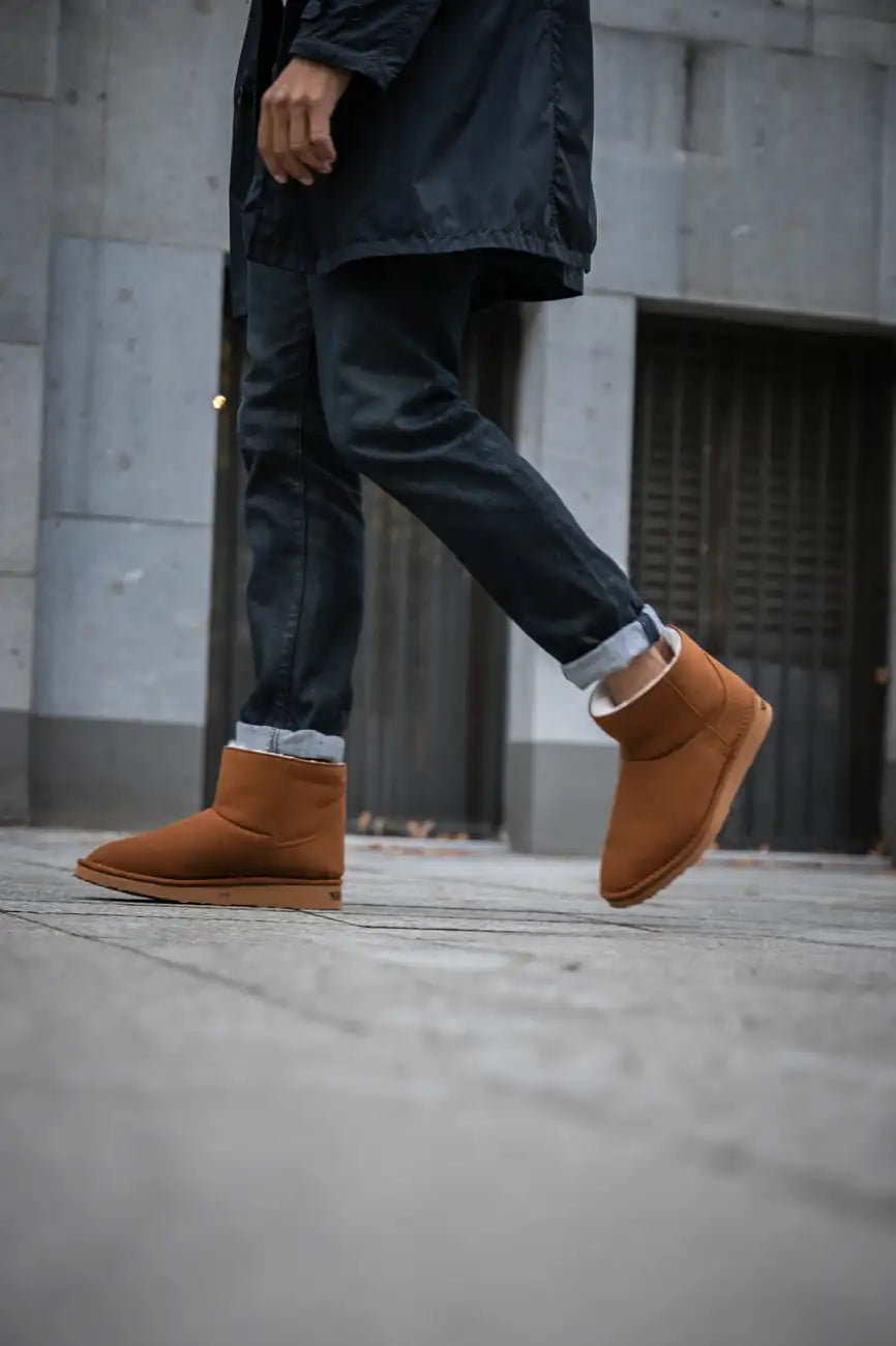 Vegan caramel ankle boots with sparkle – luxury winter footwear