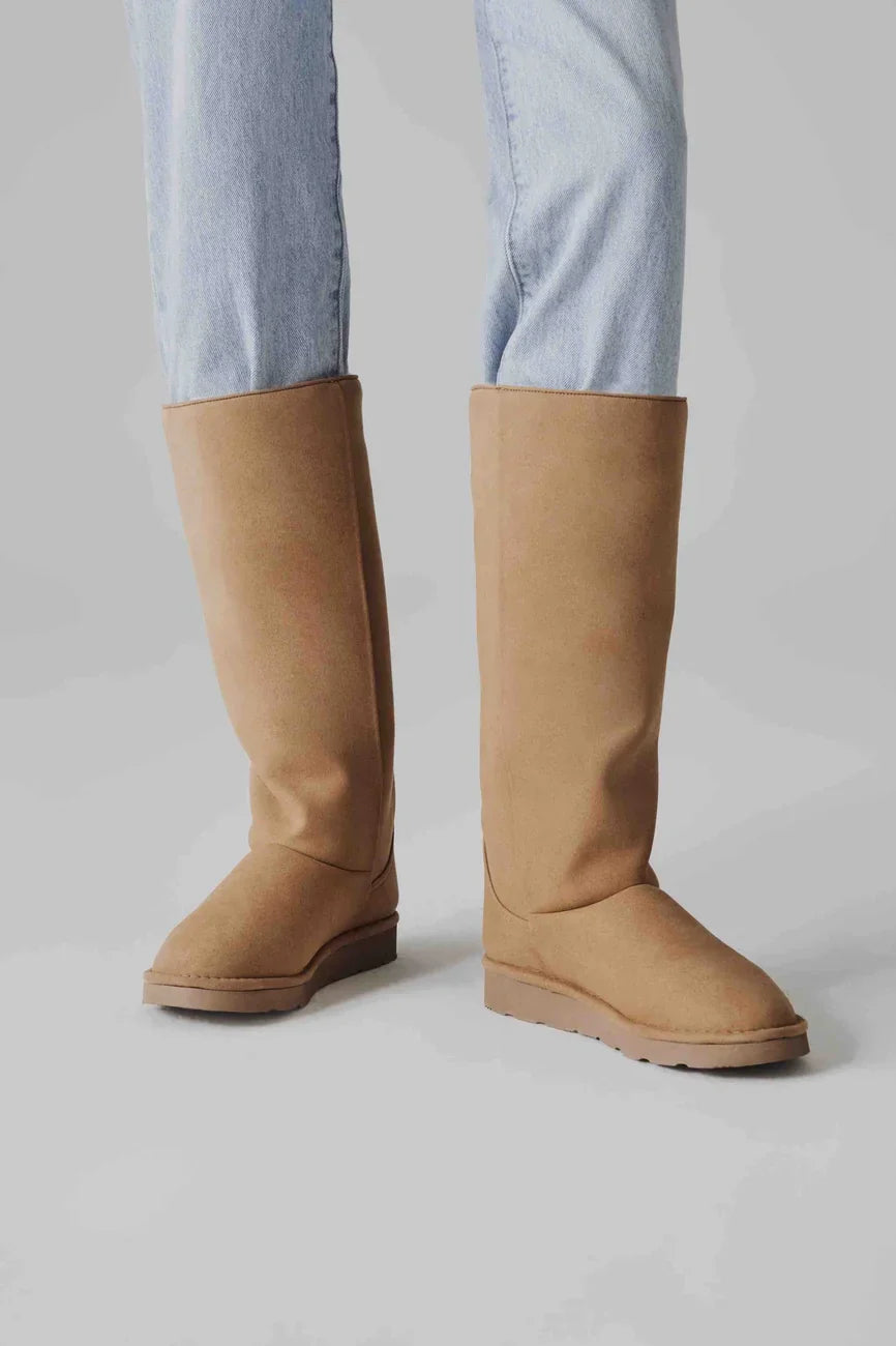 Vegan beige tall boots with glamour crystal style – eco choice