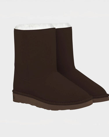 Ethical winter boots dark brown with white faux fur