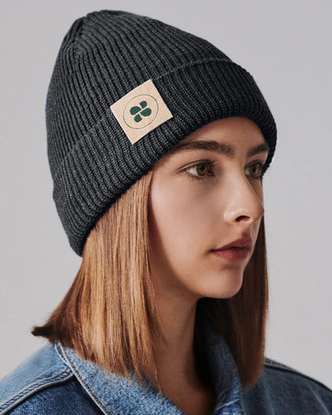 Vegan grey beanie hat made from recycled materials