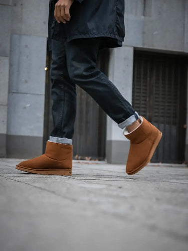 Vegan caramel ankle boots with sparkle – luxury winter footwear