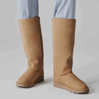Vegan beige tall boots with glamour crystal style – eco choice