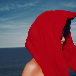 Red recycled vegan headwear eco friendly scarf