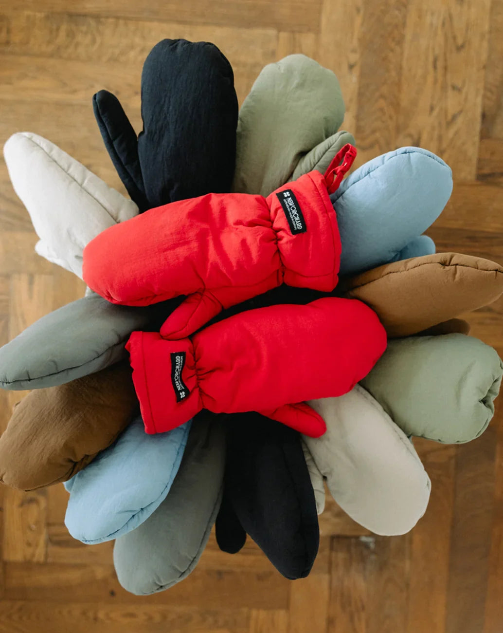 Red vegan cold weather mittens sustainable fashion