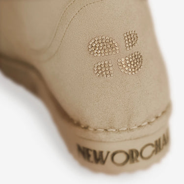 Beige vegan luxury knee-high boots with crystals