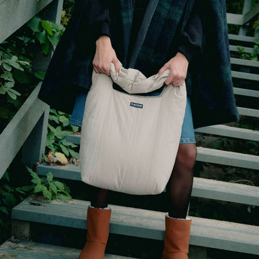 Beige faux leather shoulder bag with pouch eco conscious style