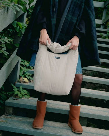 Beige faux leather shoulder bag with pouch eco conscious style