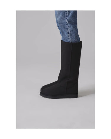 Black vegan knee-high crystal embellished boots