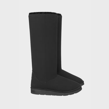 Black vegan knee-high shoes with crystal details – elegant winter style