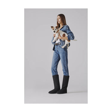 Black vegan leather crystal accent tall boots