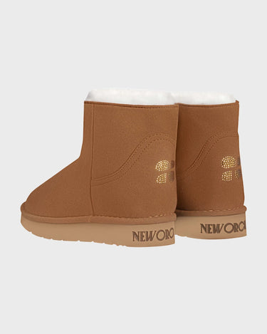 Caramel vegan short boots with glamour crystal winter design