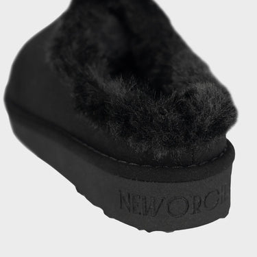 Charcoal black faux shearling slippers cruelty free cozy style