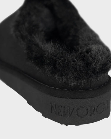 Charcoal black faux shearling slippers cruelty free cozy style