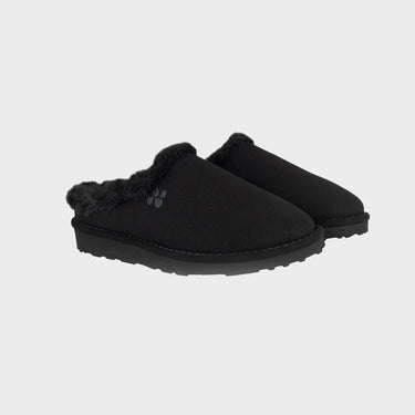 Charcoal black faux suede slippers vegan eco friendly winter comfort