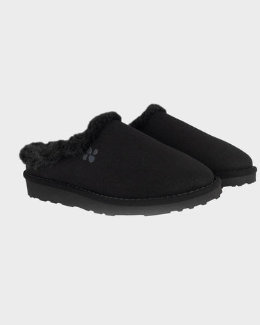 Charcoal black faux suede slippers vegan eco friendly winter comfort