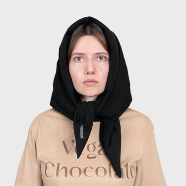 Charcoal black recycled hooded scarf eco friendly winter headwear