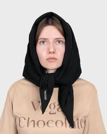 Charcoal black recycled hooded scarf eco friendly winter headwear