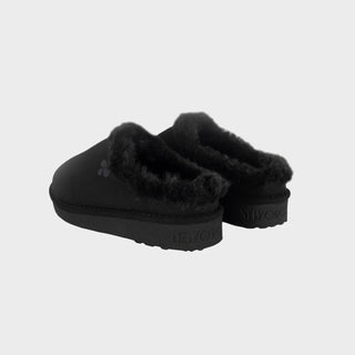 Charcoal black recycled ugg-like slippers sustainable warm footwear