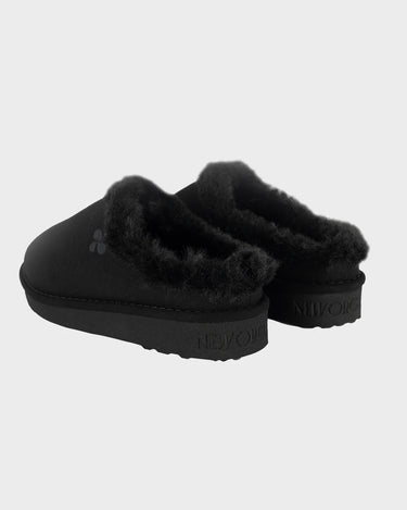 Charcoal black recycled ugg-like slippers sustainable warm footwear