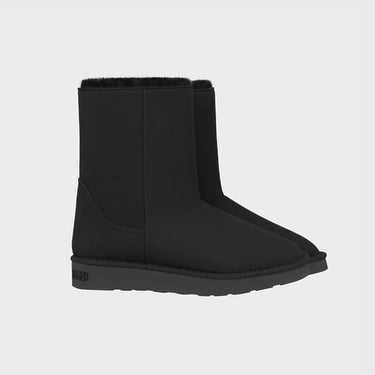 Black vegan ankle boot on a light gray background