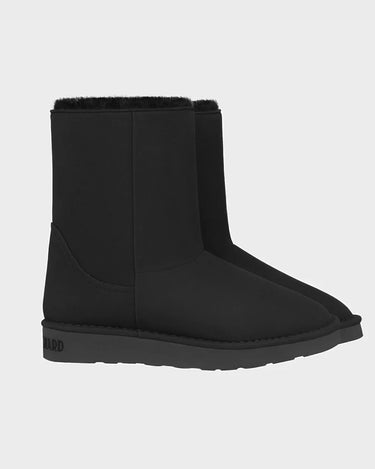 Black vegan ankle boot on a light gray background