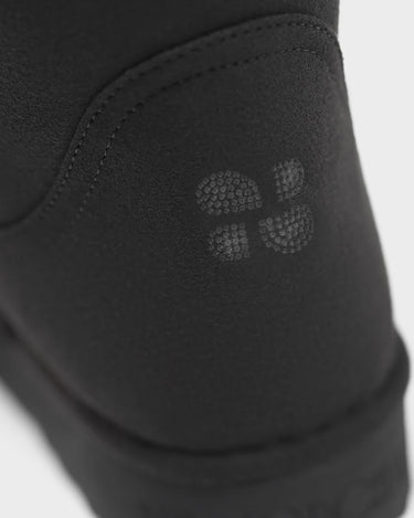 Cruelty-free black long leather boots with crystal design
