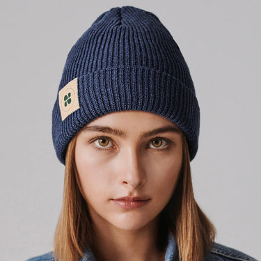 Cruelty-free blue beanie from eco materials