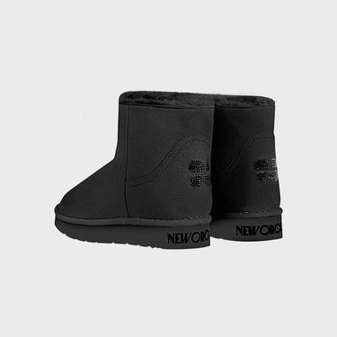 Cruelty-free charcoal black vegan short boots with crystal details for chic style