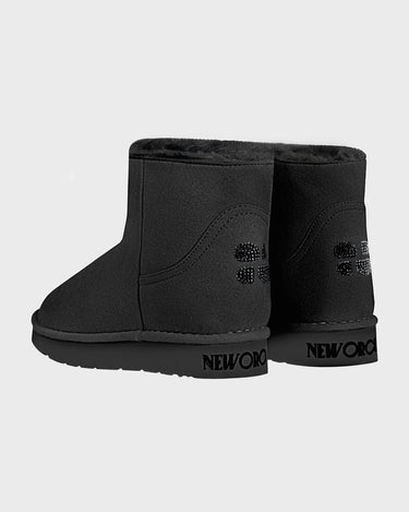 Cruelty-free charcoal black vegan short boots with crystal details for chic style