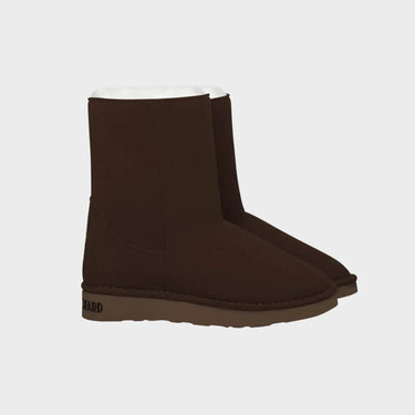 Vegan warm boots in dark brown with white faux fur
