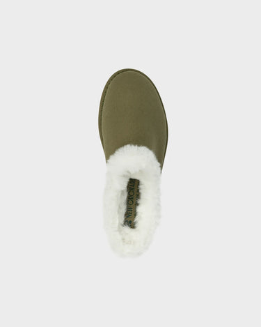 Dark green eco friendly ugg style slippers vegan cruelty free