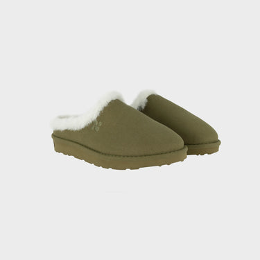 Dark green faux suede slippers vegan eco friendly winter comfort