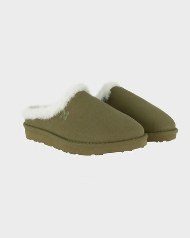 Dark green faux suede slippers vegan eco friendly winter comfort