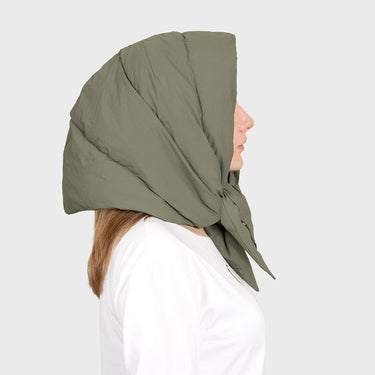 Dark green recycled cozy hooded scarf sustainable winter wear