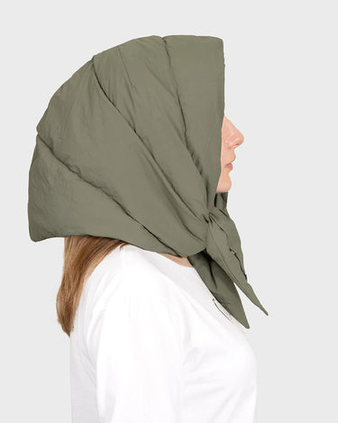 Dark green recycled cozy hooded scarf sustainable winter wear