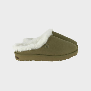 Dark green vegan warm slippers cruelty free cozy indoor shoes