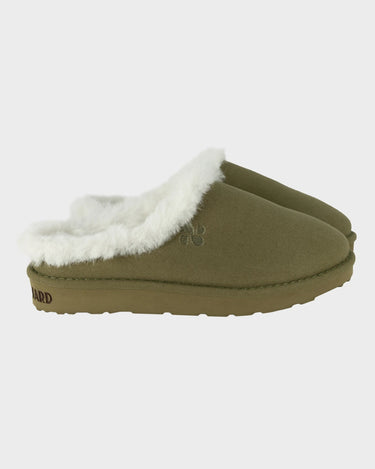 Dark green vegan warm slippers cruelty free cozy indoor shoes