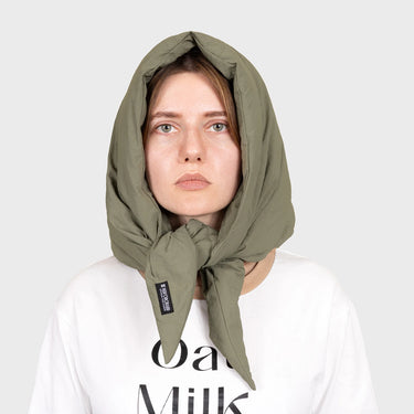 Dark green winter hooded scarf vegan and sustainable