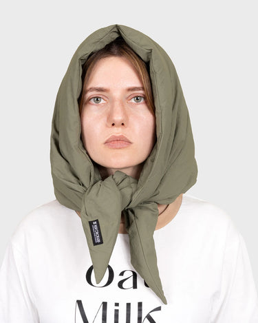 Dark green winter hooded scarf vegan and sustainable