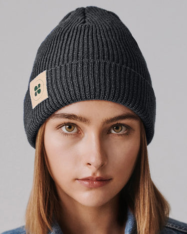 Eco-friendly grey beanie made with sustainable fabrics