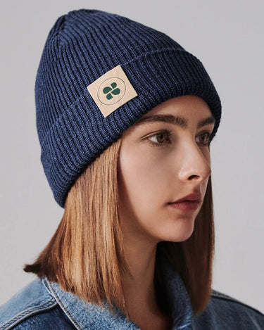 Eco recycled blue beanie hat – vegan and stylish
