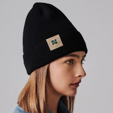 Ethical black winter beanie – cruelty-free knit