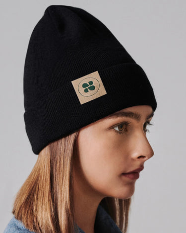 Ethical black winter beanie – cruelty-free knit