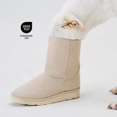 Ethical winter vegan boots in off-white faux suede