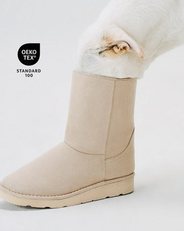 Ethical winter vegan boots in off-white faux suede