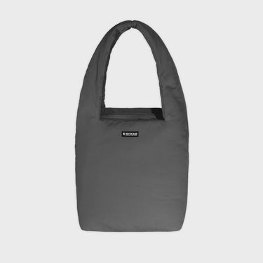 Grey vegan shoulder bag with cosmetic pouch sustainable faux leather