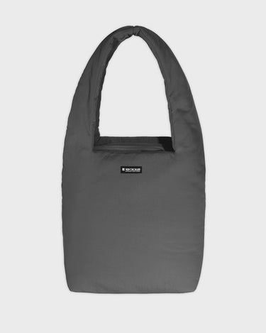 Grey vegan shoulder bag with cosmetic pouch sustainable faux leather