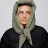 Khaki vegan winter capuche with recycled materials, puffy insulated design with tie closure. - The New Orchard CH