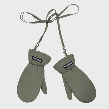 Khaki green recycled fabric mittens eco conscious winter accessory