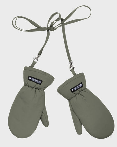 Khaki green recycled fabric mittens eco conscious winter accessory